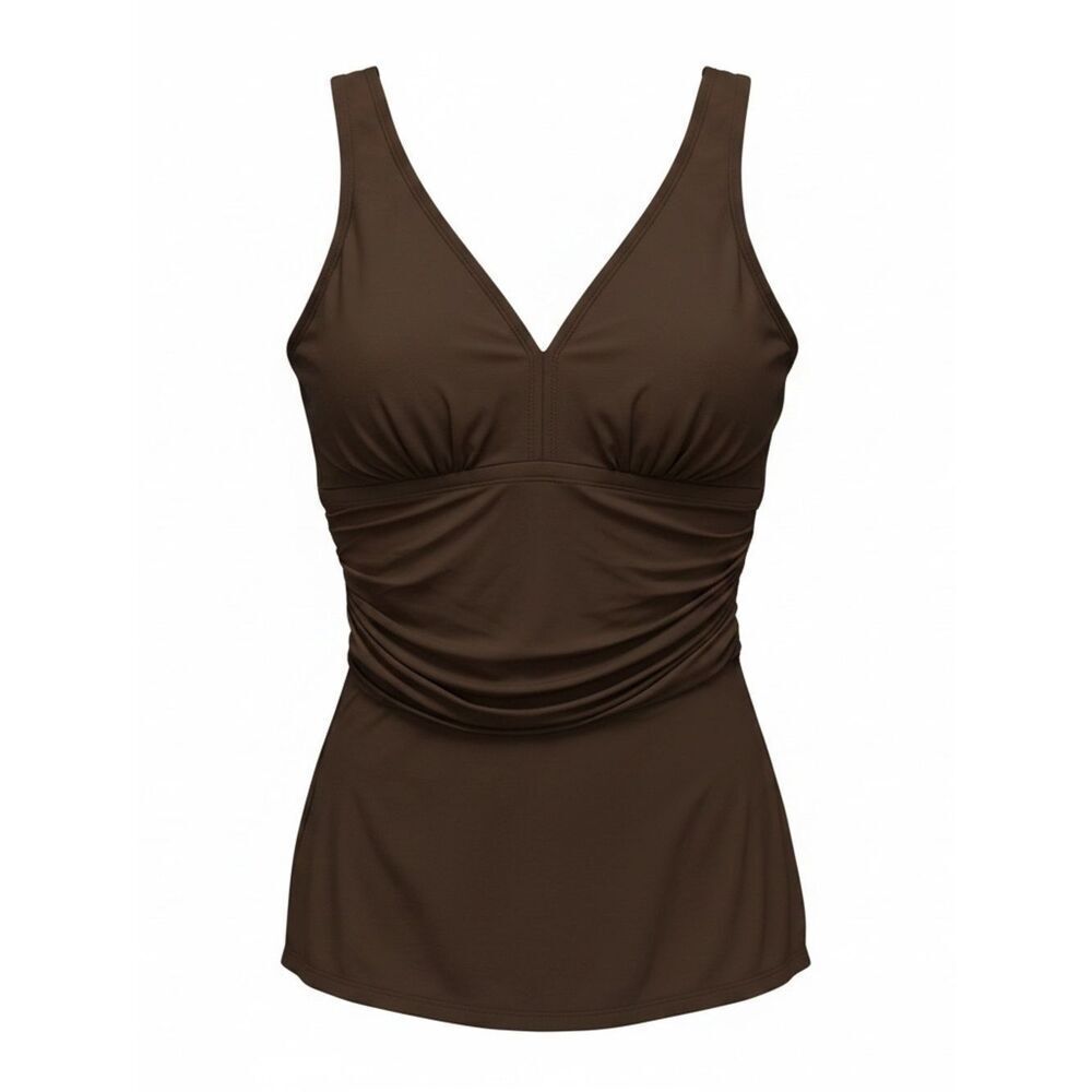 Inches Off Swimdress Womens Size 16 Brown One-Piece Ruched Tummy Control V-Neck